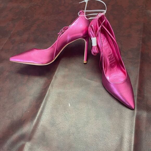 Antonio Melani new w/out tags pink stiletto heels with ankle‎ strap ties, size 7 - Picture 6 of 9